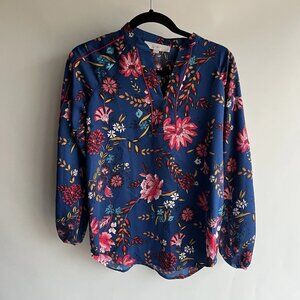 Ann Taylor Loft Blouse Popover Floral Bright Sz XS Women’s Asian EUC